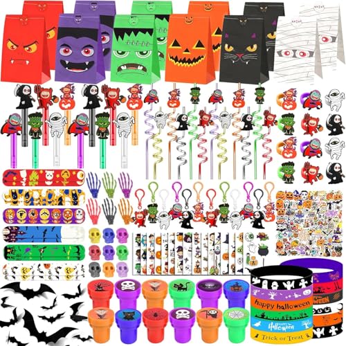 Halloween Party Favors Set - 453PCS Trick or Treat Goodie Bags & Decorations - Kids Classroom Prizes & Gifts