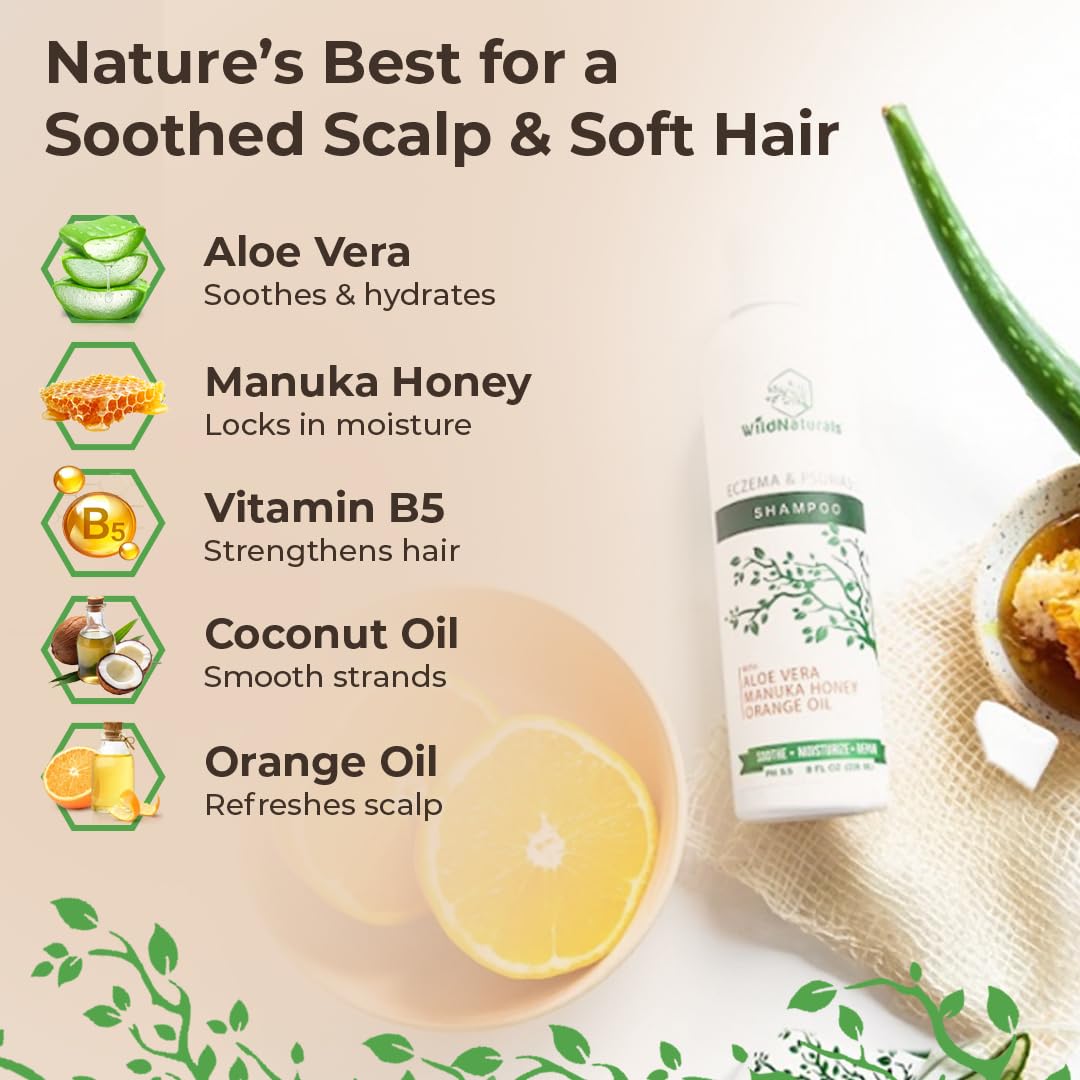 Wild Naturals Eczema & Psoriasis Shampoo - Anti-Dandruff Relief for Itchy Scalp | Hypoallergenic & Fragrance-Free