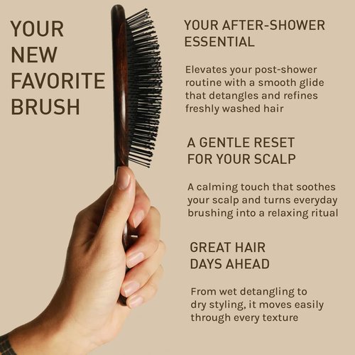BUR BUR Mermaid Brush - Wet Detangling Hair Brush with Wooden Handle & Flexible Bristles | Scalp Massaging