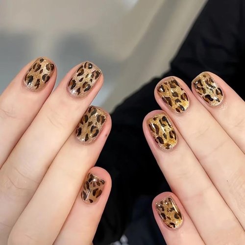 Handmade Press On Nails Leopard Cat Eye Short Square Fake Nails 10Pcs(M)