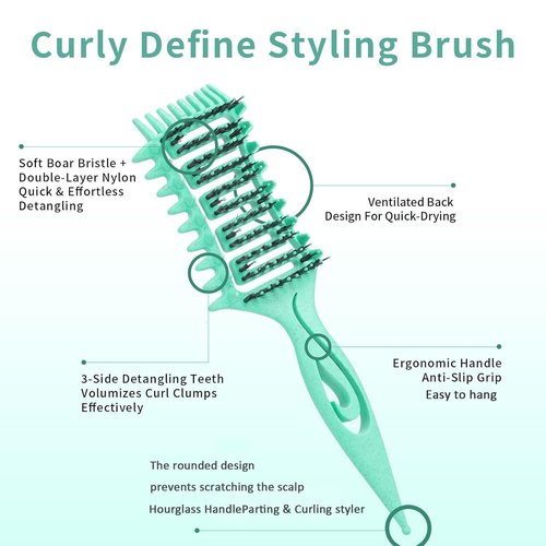 Skiennix Curl Defining Brush - Detangling & Shaping Tool for Curly Hair | Vented Design, Reduces Frizz (Green)