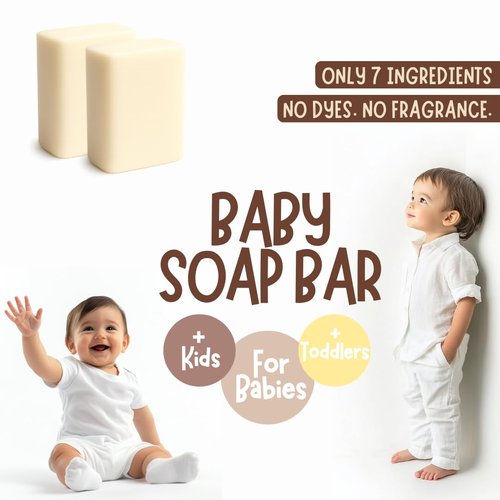 Fragrance-Free Baby Bar Soap - Gentle Organic Soap for Sensitive Skin | 2 Bars (3.5 oz Each) - Made in USA