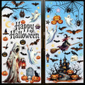 Halloween Window Clings Decor - Ghost, Bat, Pumpkin, Skull, Spiders, 8 Sheets