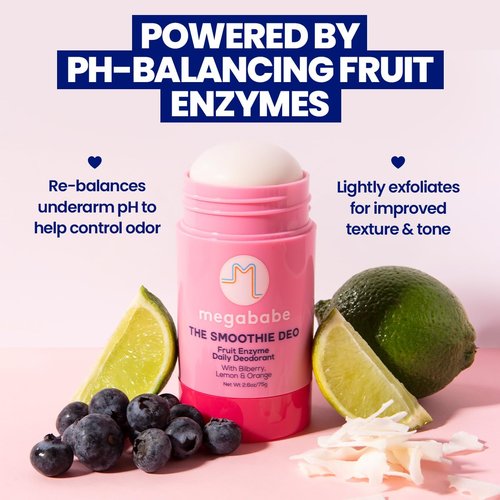 Megababe Daily Deodorant - Smoothie Deo with 72-Hour Odor Protection | Coconut & Fruit Enzymes | 2.6 oz