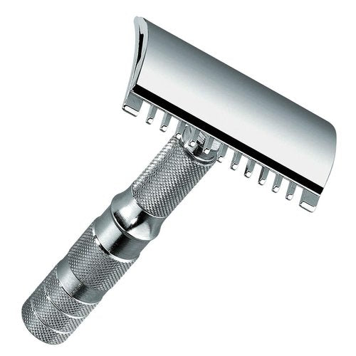 Merkur-Razor Travel Razor Chrome−Plated Open Tooth Comb Leather Case