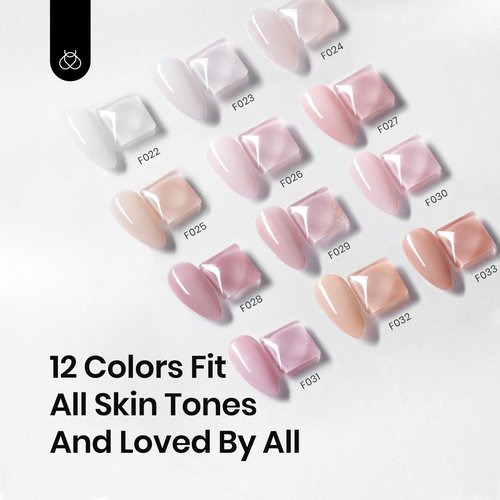 Beetles 12 Color Rubber Base Gel Polish, Nude Gel Nail Polish 5 in 1 Nude Porcelain Doll Pink Strengthener Soak Off U V Nail Art Design DIY at Home Gifts for Women