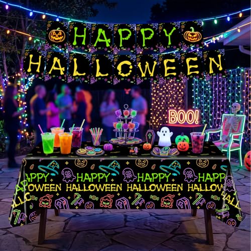 Neon Halloween Party Tableware Set - 170 Pieces for 24 Guests