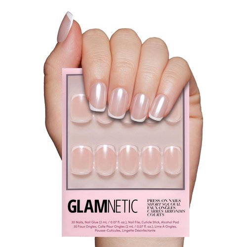 Glamnetic Press On Nails - La Perle | Salon Quality Semi-Transparent French Tip | 30 Nail Kit with Glue, 15 Sizes