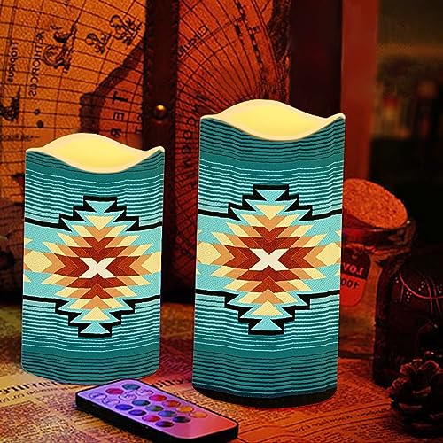 Southwest Native American Triba Flameless Candles Set with Remote - Color Changing & Timer - 4 Pack