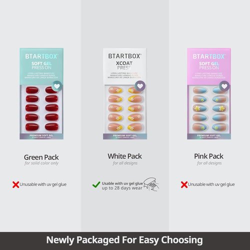 BTArtbox Press On Nails - Almond Power Calm, 4-Week Wear, Nude Pink, Extra Short | 32 Nails, Easy Application Kit