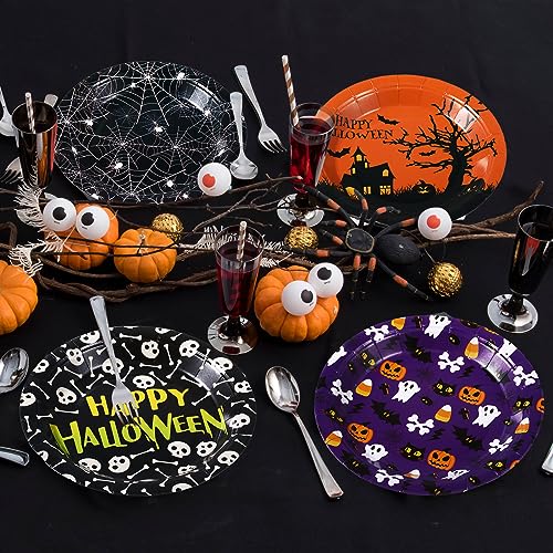 Umigy 120 Pack Halloween Paper Plates 7 Inch Pumpkin & Spider Web Design - Classic Color Variation