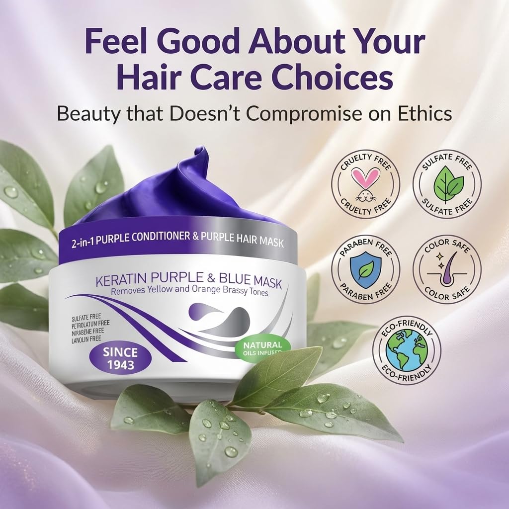 VITAMINS Keratin Purple Hair Mask - Deep Conditioner for Blonde, Silver, Gray & Brown Hair