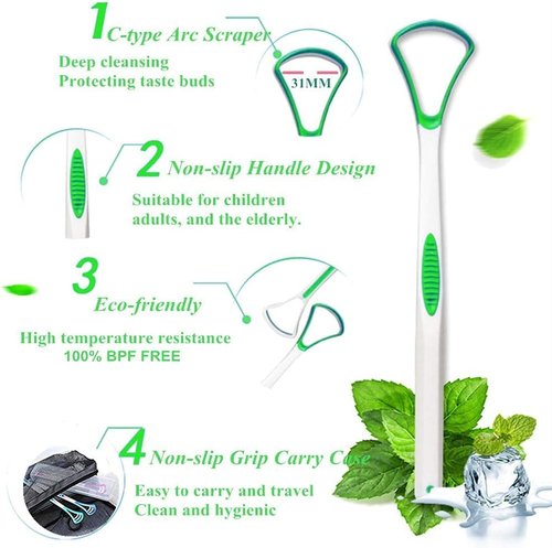 Skiennix Tongue Scraper - 100% BPA Free Oral Care Tool with Travel Case | 4 Pack for Adults & Kids