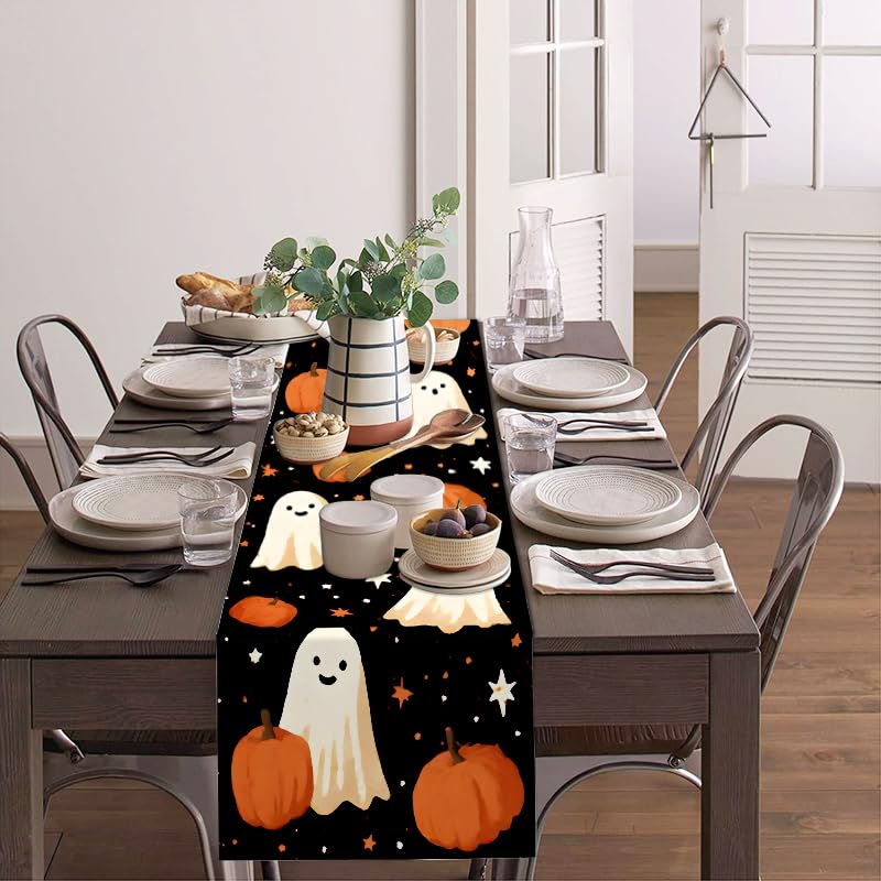Halloween Table Runner 13x72 Inch Ghost Pumpkin Decor for Dining Table
