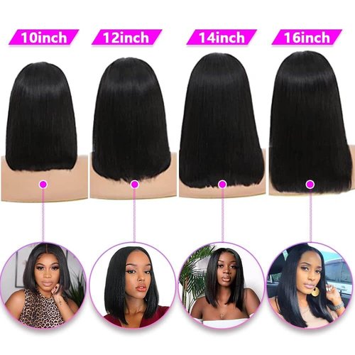 MUXFILLA 10 Inch Bob Wig Human Hair 13x4 HD Lace Front Wigs Pre Plucked Short Straight Lace Frontal for Black Women 180% Density Glueless, Nature Black
