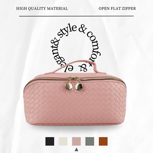Mothers day gifts Large Capacity Travel Makeup Bag, PU Leather Makeup Bag Organizer, Toiletry Bag for Women with divider, Cosmetic Bags for Women Leather Waterproof Cosmetic Bag,(Pink)