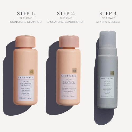 Kristin Ess Hair The One Signature Set - Sulfate-Free Clarifying Shampoo & Hydrating Conditioner + Volumizing Mousse for Wavy & Curly Hair (Pack of 3)