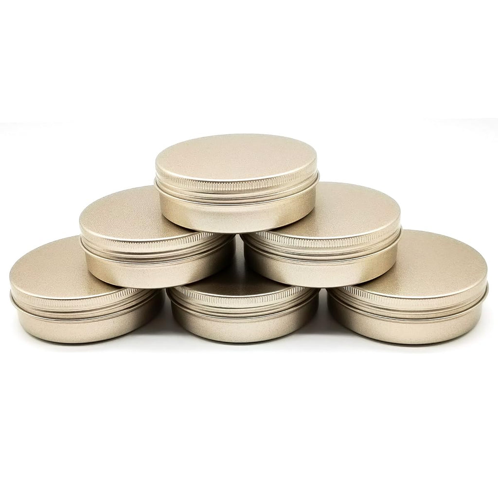 Wopanxye Aluminum Tin Cans, 6pcs 100ml/3oz Metal Round Storage Tin, 100gram Makeup Sample Container, Empty Travel Tins for Candle, Salve, Cosmetics, Face Cream, Lip Gloss Balm, Paints, Tea, Matte-Gold