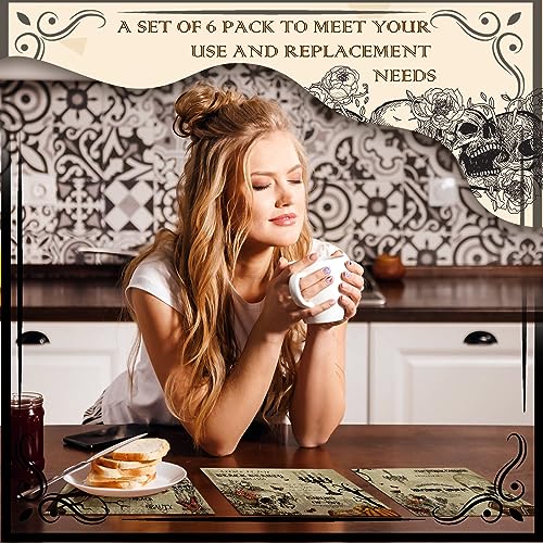 Halloween Gothic Bat Placemats Set of 6 - Poster Style 12x18 inch Washable Table Mats for Spooky Dining Decor