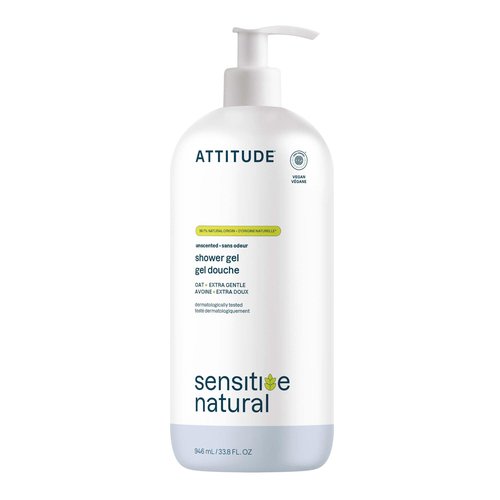 ATTITUDE Body Wash for Sensitive Skin, EWG Verified Shower Gel, Soothing Oat, Dermatologically Tested, Plant and Mineral-Based, Vegan Personal Care, Unscented, 32 Fl Oz