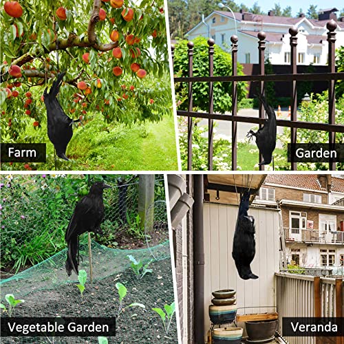2 Pcs Halloween Black Crow Decoys - Realistic 17 Inch & 12 Inch Fake Crows for Garden & Decor