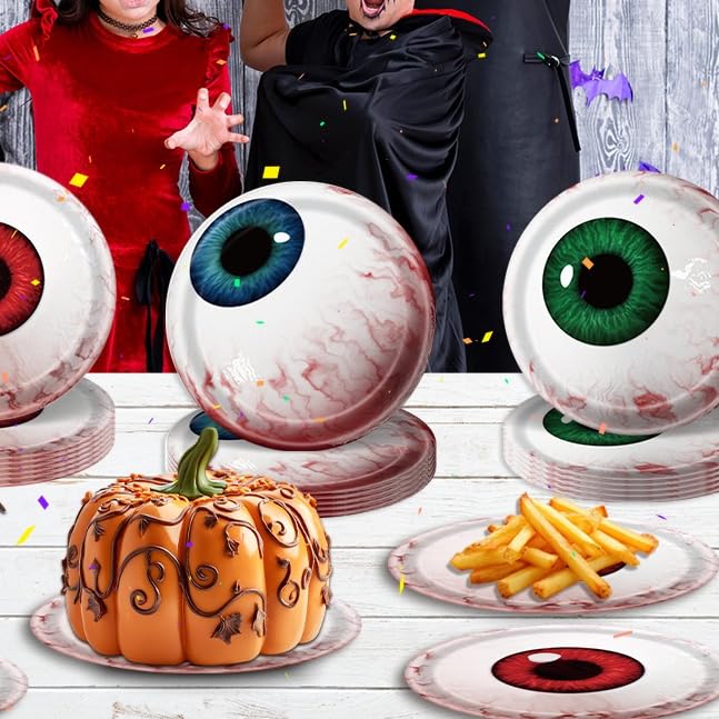 40Pcs Halloween Eyeball Paper Plates Spooky Party Dinnerware - Creepy Eye Design