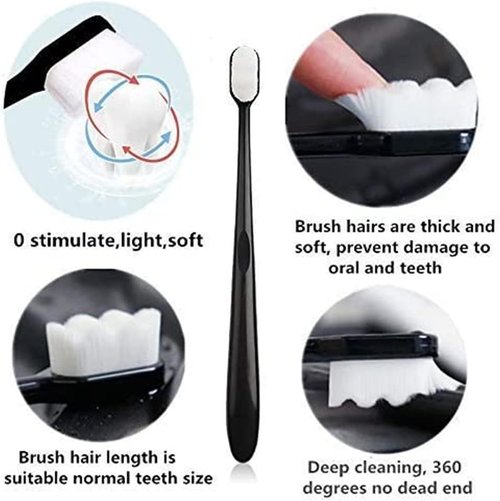 Brevi Nordic-Inspired Nano Toothbrush - Extra Soft 20,000 Bristles for Sensitive Gums | Black & White