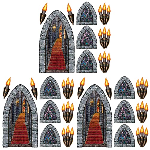 Gothic Castle Prop Set - 27 Medieval Window, Torch & Stairway Cutouts for Halloween & Haunted House Decor
