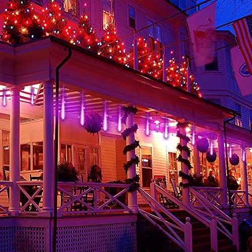 Purple Meteor Shower Lights for Halloween Christmas Decor Yard Outside - 16 Tubes