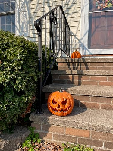Eerie Light Up Pumpkin Decoration - 10 Inch Halloween Jack O' Lantern - Indoor & Outdoor Use