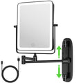 Wall Mounted Lighted Makeup Mirror, Rectangle Double Sided 1X/10X Magnifying Bathroom Height Adjustable Mirror, 6000mAh Rechargeable 3 Color and Dimmable Lights, 360 Rotation Shaving Vanity Mirror