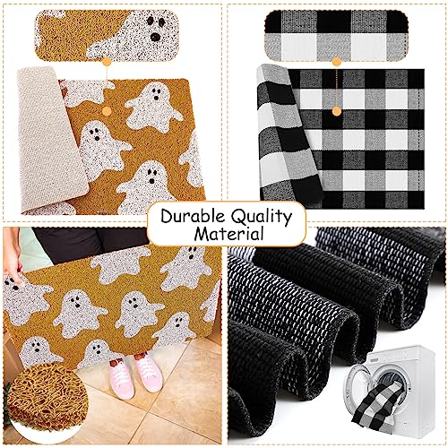 Halloween Ghost Welcome Doormat with Black and White Buffalo Plaid Set - Non-Slip Indoor Outdoor Decor