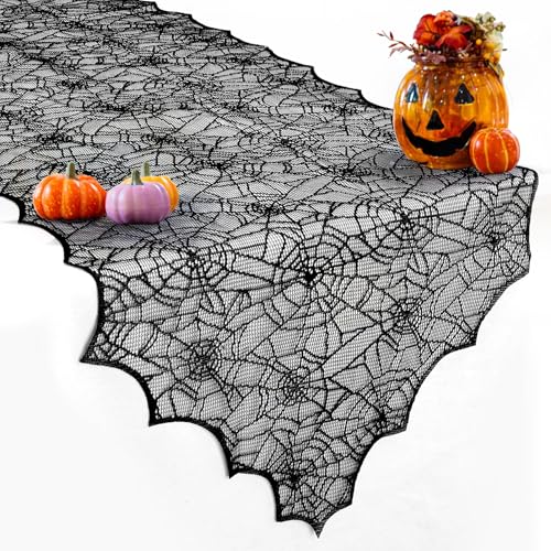 Halloween Black Lace Spider Web Table Runner - 18x72 Inch for Party Decor (Variation of THIS listing Spider Web 02)