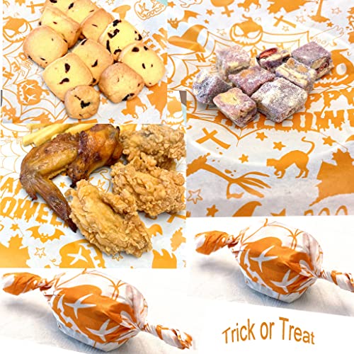 Halloween Themed Wax Paper Sheets - Greaseproof, Waterproof, Food Wraps, 100 Sheets