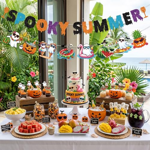 Blue Summer Ween Party Decorations - 2 Pcs Halloween & Summer Banner