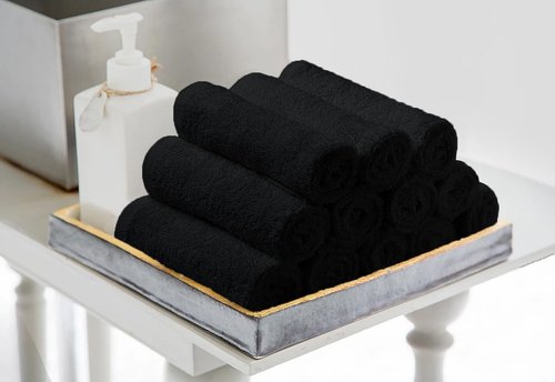 Avalon Towels Cotton Washcloths – (Pack of 36) Size 12x12 Inches, 100% Ring Spun Cotton, Soft & Absorbent Face Towels, Gym Towels, Hotel and Spa Quality, Reusable Fingertip Towels (Black)