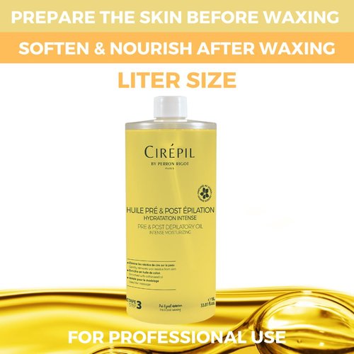 Cirepil - Pre & Post Depilatory Oil - Protects Skin for Comfortable Waxing & Removes Wax Residue - Soothing Jasmine Scented Formula - Professional Refill Bottle, 1000ml