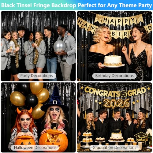 Black Foil Fringe Curtain Party Streamers 2Pack 3.3x8.3 Ft - Black Variation