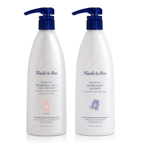 Noodle & Boo Fragrance-Free Newborn Bath & Lotion Set - Gentle 2-in-1 Hair & Body Wash + Soft Baby Lotion, 16 Fl Oz Each