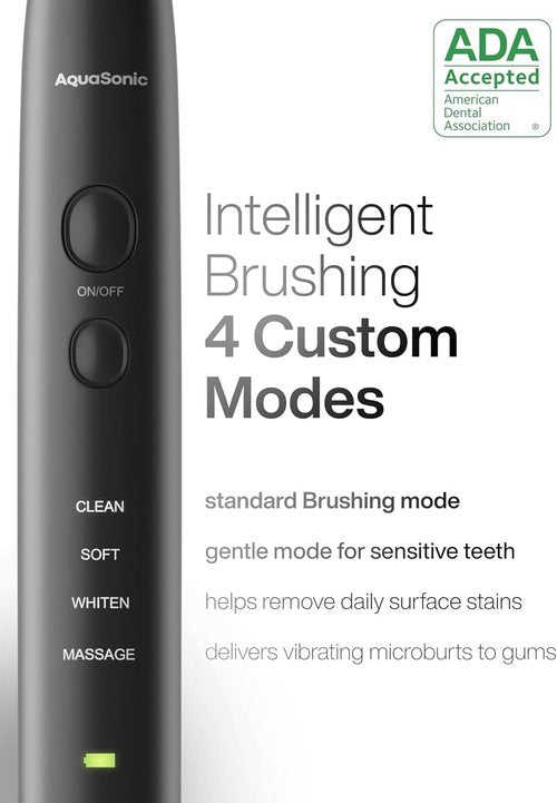 Aquasonic Black Series Ultra Whitening Toothbrush - ADA Accepted Electric Toothbrush with 8 Brush Heads & Travel Case | 40,000 VPM Motor & Smart Timer