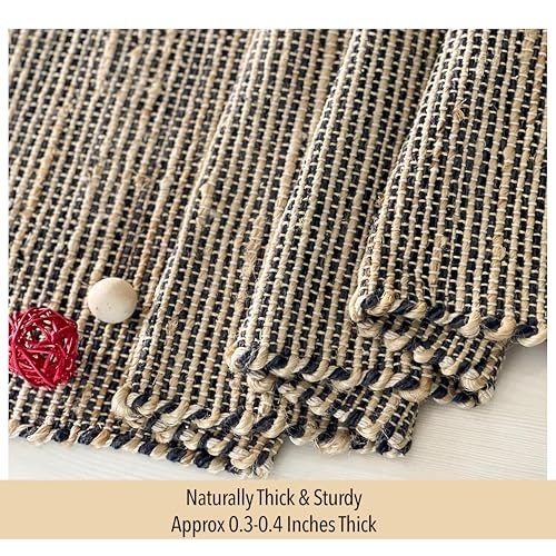 Natural Jute Table Runner 13x108 Inch - Black & Beige Boho Farmhouse Decor
