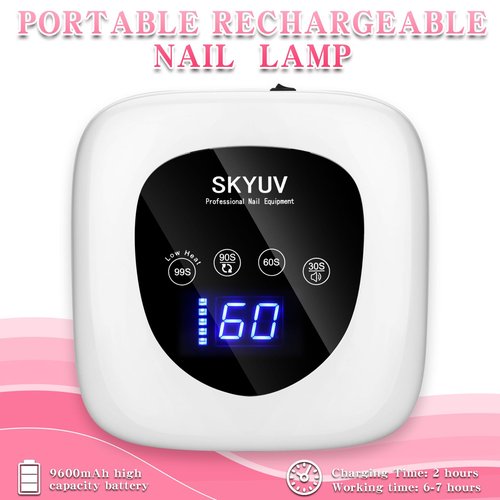 Rechargeable UV LED Nail Lamp, SKYUV Cordless Nail Dryer for Gel Polish, UV Nail Lamp with 4 Timers Setting and LED Touch Screen, Professional Curing Lamp Light with 30 Beads for Salon and Home ﻿