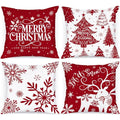 Christmas Pillow Covers Set of 4 22x22 Inches - Red & White Snowflake Decorative Cushion Covers for Sofa, Bed, Home Winter Decor Variation of Red / 22" x 22"