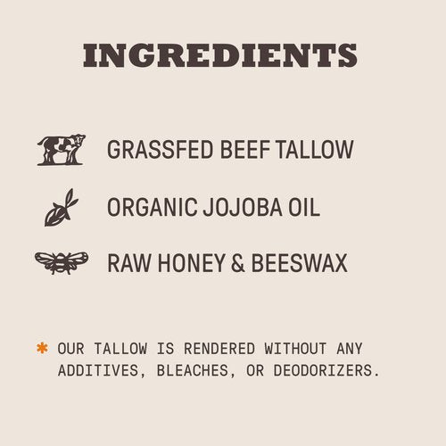Tallow and Honey Balm - Unscented - Grass Fed Beef Tallow, Organic Jojoba Oil, Raw Honey, Raw Beeswax