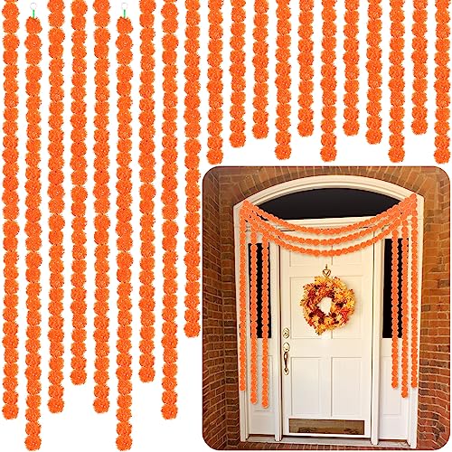 Orange Marigold Garland - 5 ft Day of The Dead Festival Decor for Halloween & Weddings
