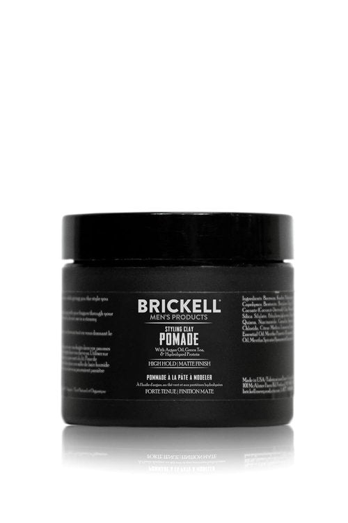 Brickell Men's Products Hair Styling Clay Pomade - Natural & Organic Strong Hold, Matte Finish, 2 Oz