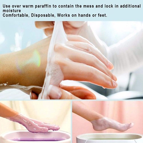 Damsale 200 pcs Thick Disposable Plastic Hand Glove Mitt Covers for Paraffin Wax Therapy Treatment - Great for Wax Machines