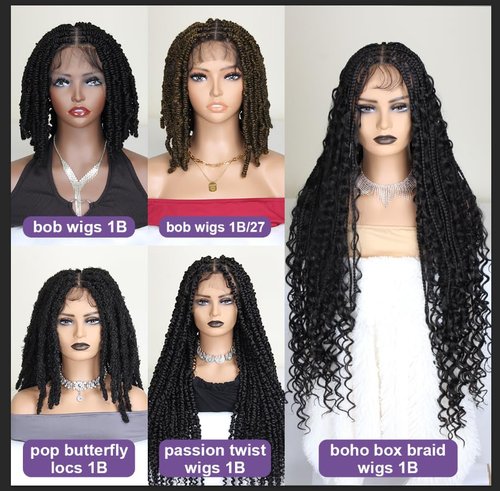 lounoke 18 inch Criss Cross Thick Butterfly Locs Wig Full Double Lace Knotless Popcorn Twist Locs Braided Wig for Women 3D Pop Butterfly Loc Twist Braids