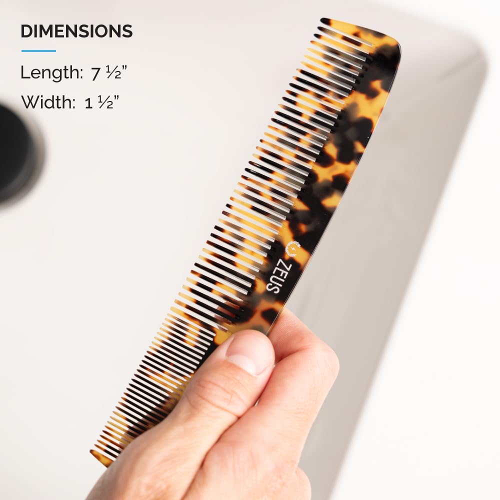 ZEUS 7.5” Large Beard & Mustache Comb, Handmade Saw-Cut Comb for Men’s Grooming, Anti-Static, Ultra-Smooth Finish for Snag-Free Styling (Traditional) C11