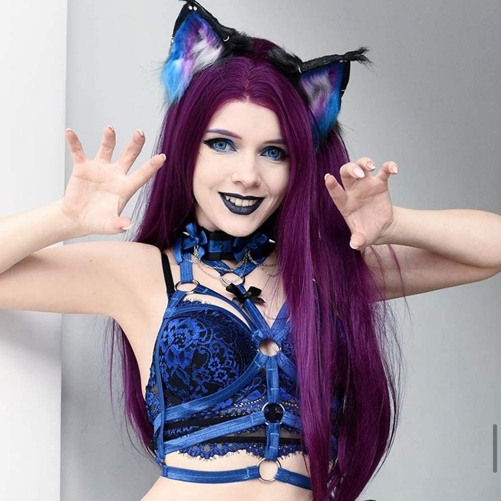 xiweiya Purple Lace Front Wig Long Silky Straight Piano Purple Synthetic Lace Front Wig Natural Hairline Heat Resistant Fiber Wig for Women 24inch Wig 150% Density Hair Wigs